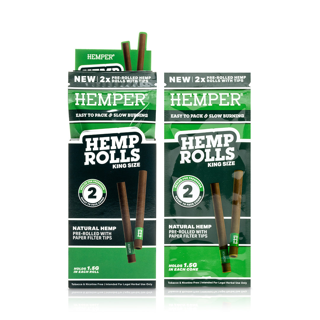 Hemp Rolls King Size With Paper Tip 2pk | 12 pcs Display