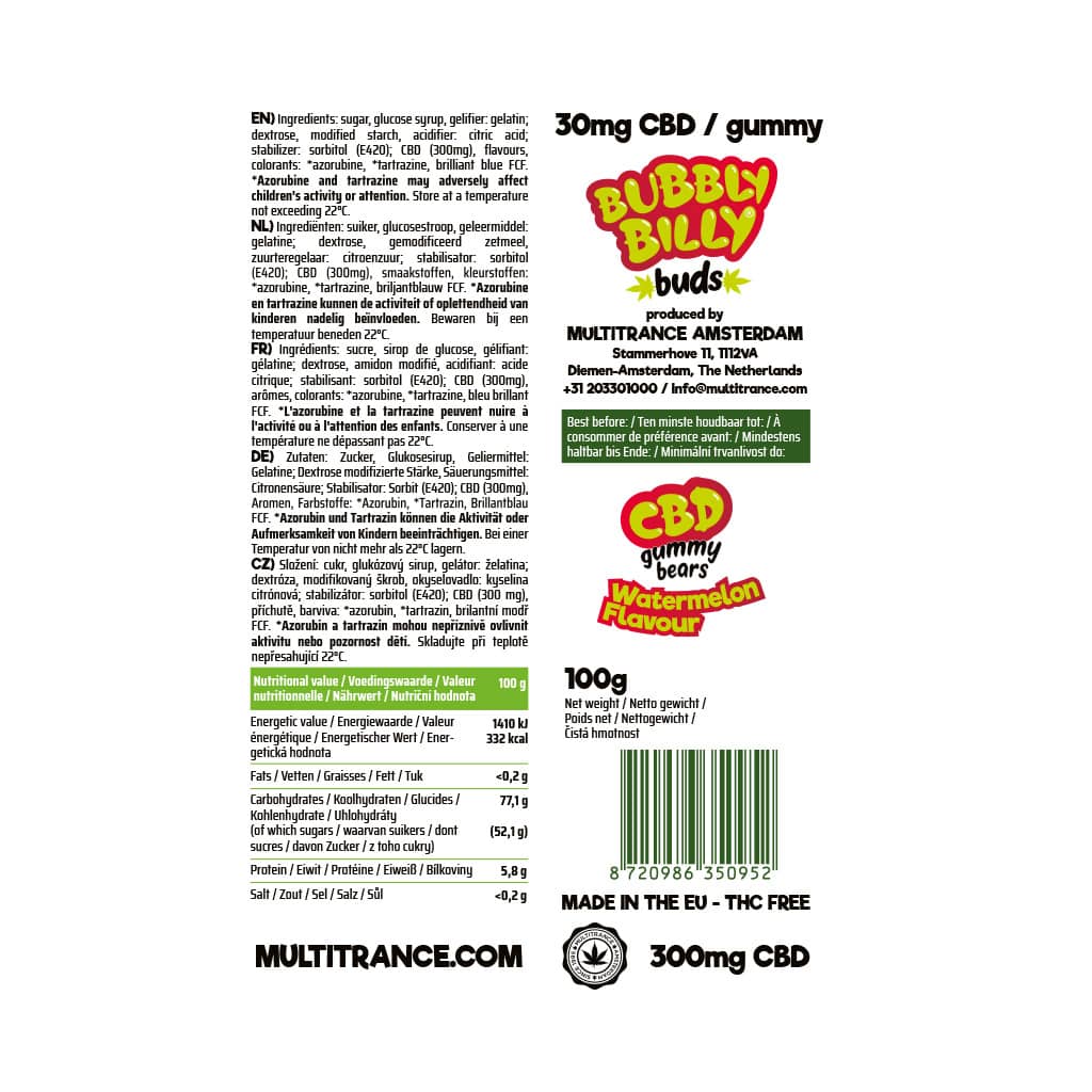 Multitrance Bubbly Billy Buds CBD Gummy Bears | 40 pcs Carton
