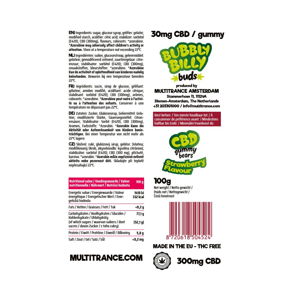 Multitrance Bubbly Billy Buds CBD Gummy Bears | 40 pcs Carton