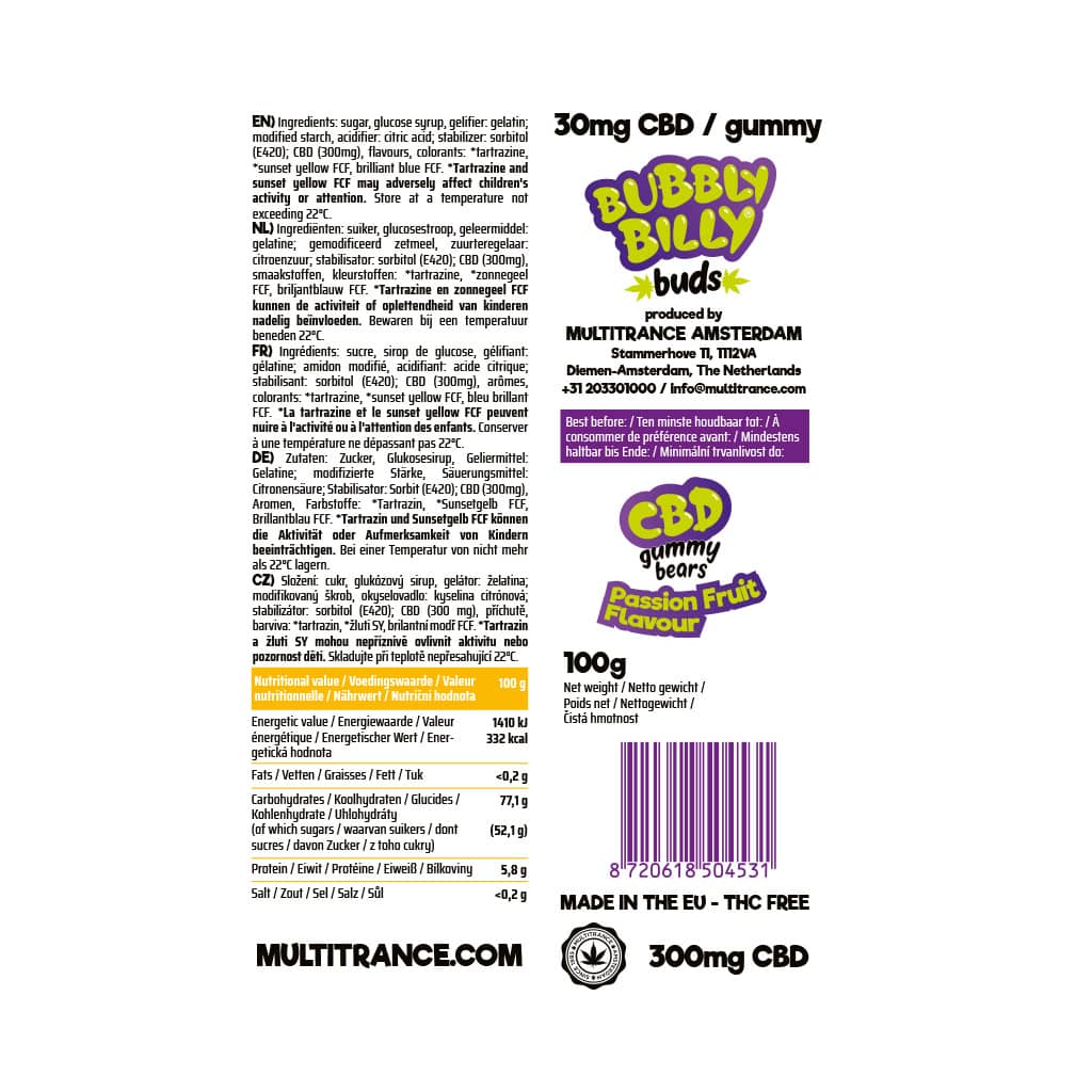 Multitrance Bubbly Billy Buds CBD Gummy Bears | 40 pcs Carton