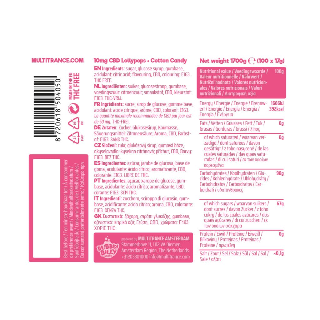 Multitrance Bubbly Billy Buds CBD Lollipops | 100 pcs Display