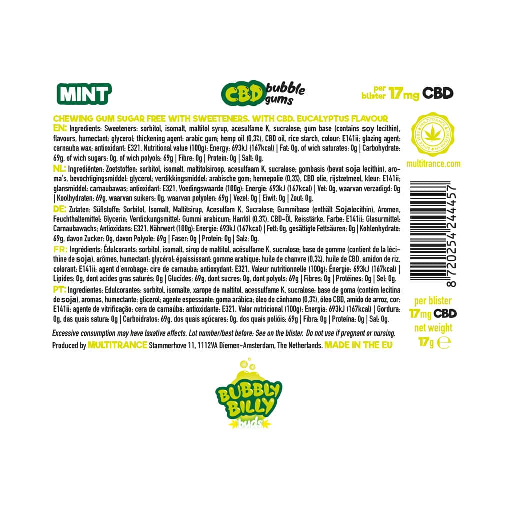 Multitrance Bubbly Billy Buds CBD Chewing Gum 17mg | 24pcs Display