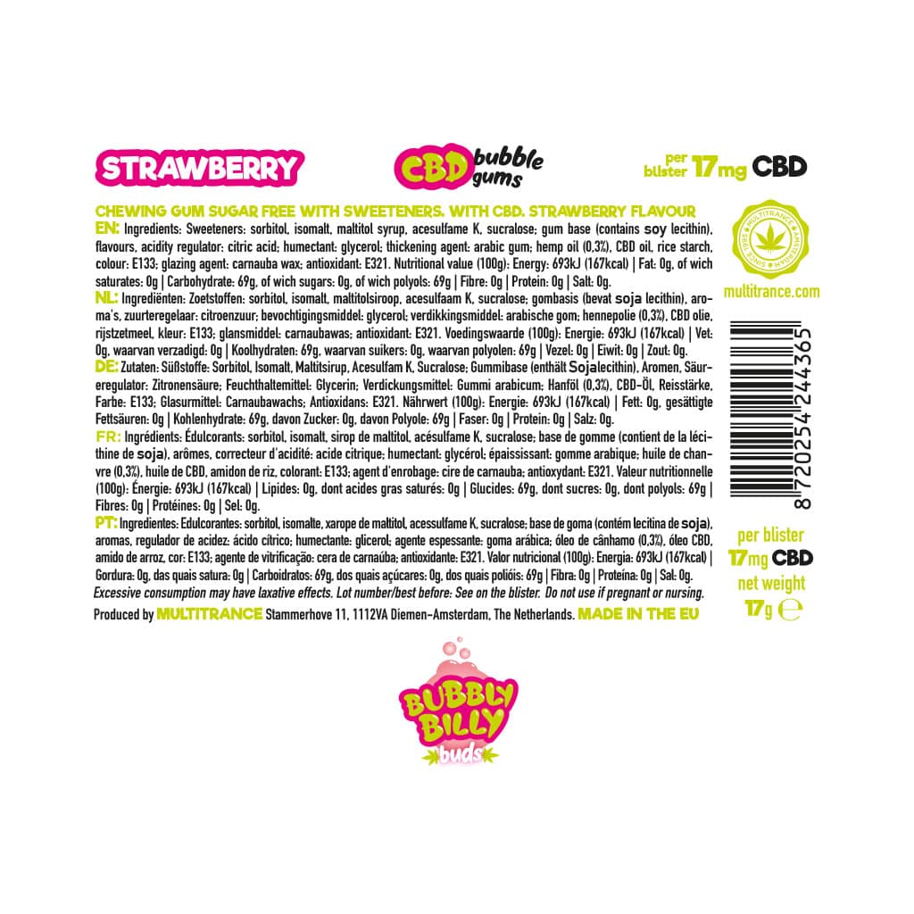 Multitrance Bubbly Billy Buds CBD Chewing Gum 17mg | 24pcs Display