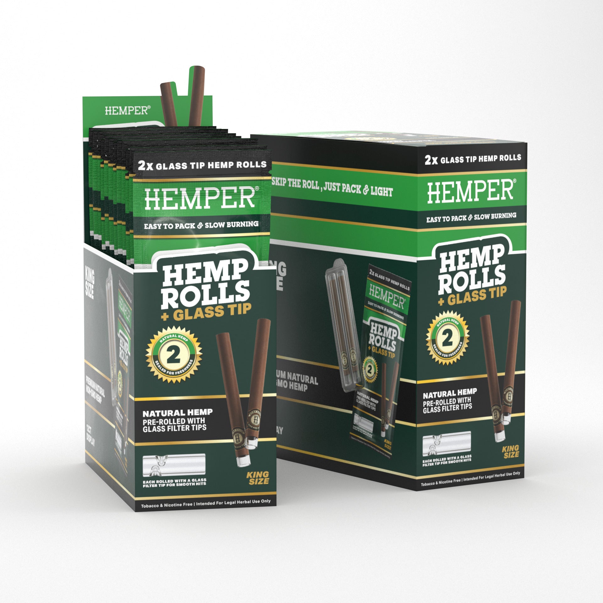 King Size Rolls + Glass Tip 2pk | 12 pcs Display