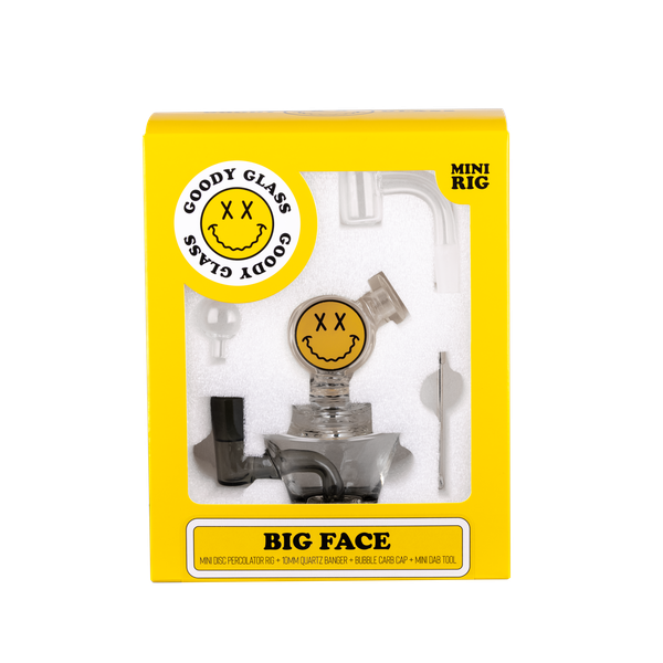 Goody Glass Big Face Mini Dab Rig 4Piece Kit - T Black/Smoke