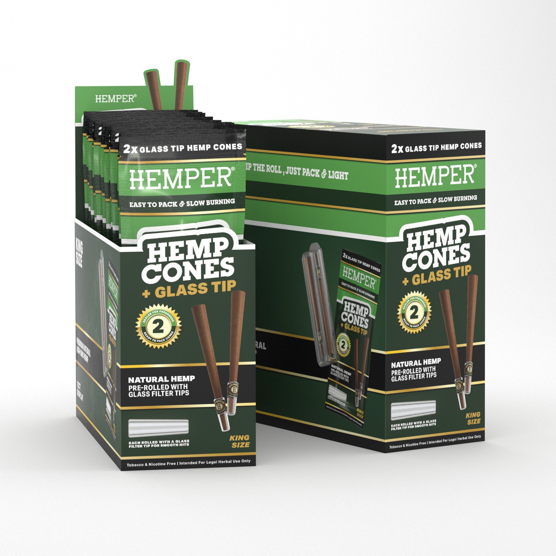 King Size Cones + Glass Tip 2pk | 12 pcs Display