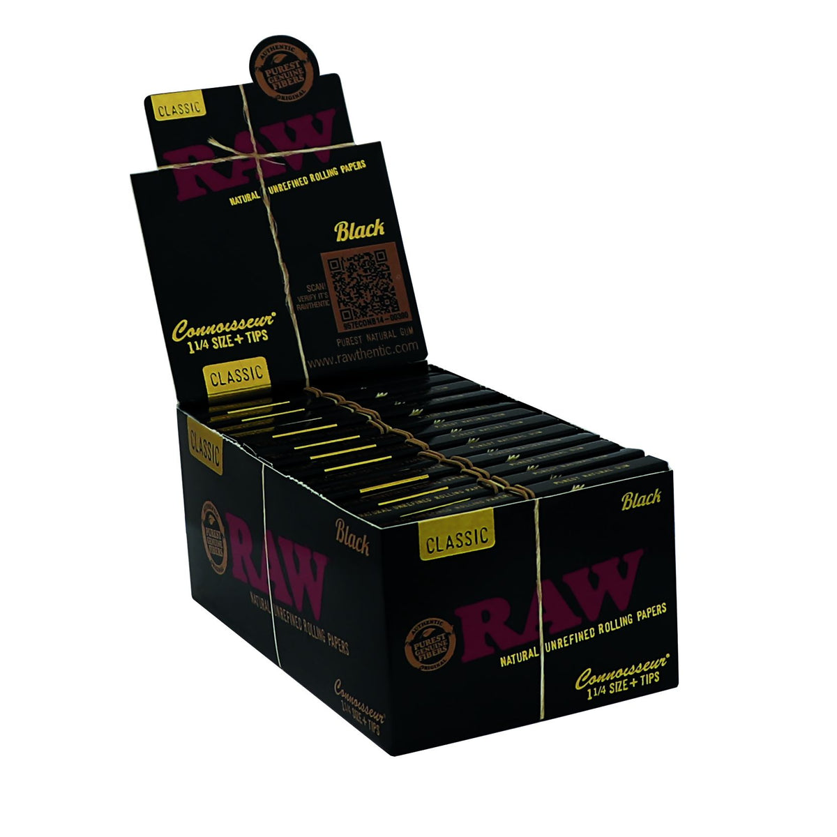 RAW Rolling Papers Connoisseur Black 1 1/4 w/ Tips | 24 pcs Display