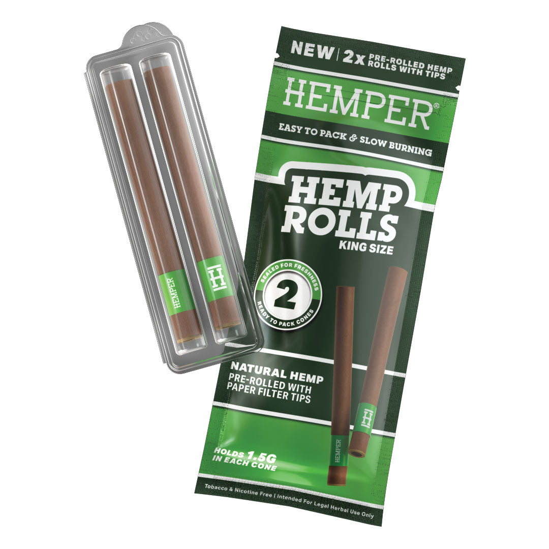 Hemp Rolls King Size With Paper Tip 2pk | 12 pcs Display