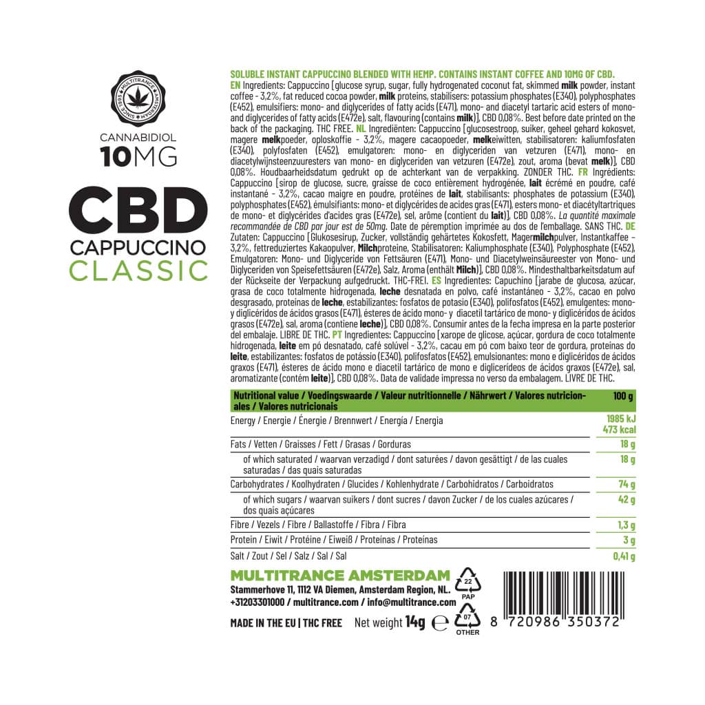 Multitrance CBD Instant Cappuccino 10mg | 10 pcs Box