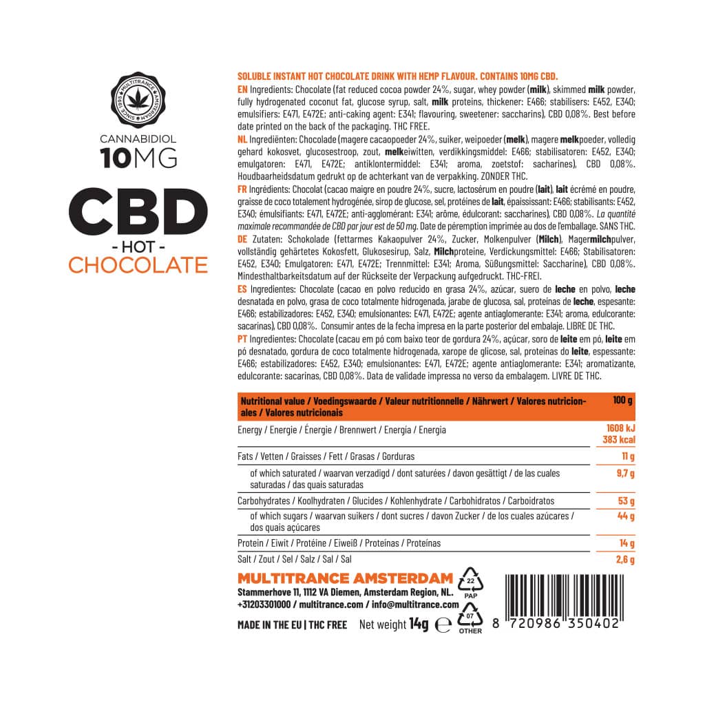 Multitrance CBD Instant Hot Chocolate 10mg | 10 pcs Box