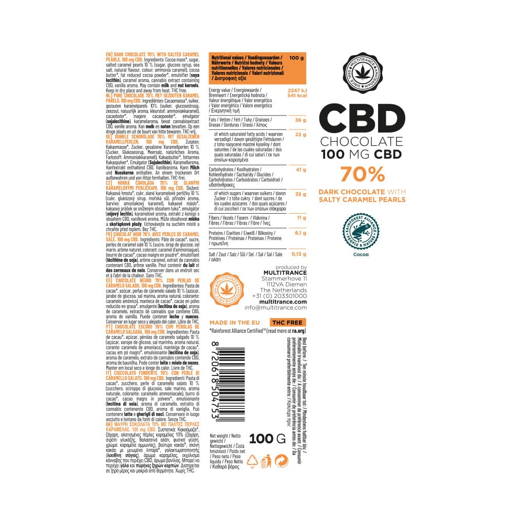Multitrance CBD Dark Chocolate 100mg | 15 pcs Carton - Salted Caramel