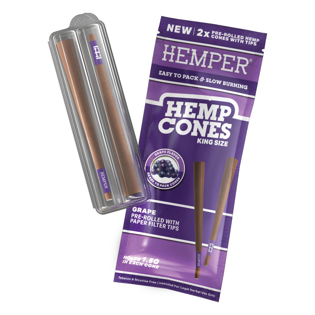 King Size Hemp Cones With Paper Tip 2pk | 12 pcs Display