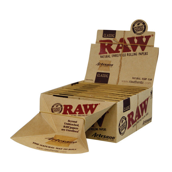 RAW Rolling Papers Artesano Classic King Kize Slim w/ Tips + Tray | 15 pcs Display