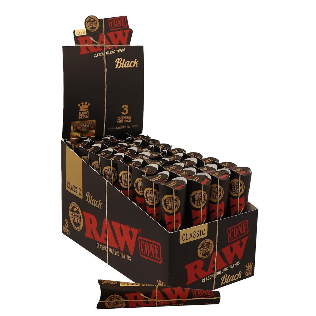 RAW Cones Black King Size 3pk | 32 pcs Display