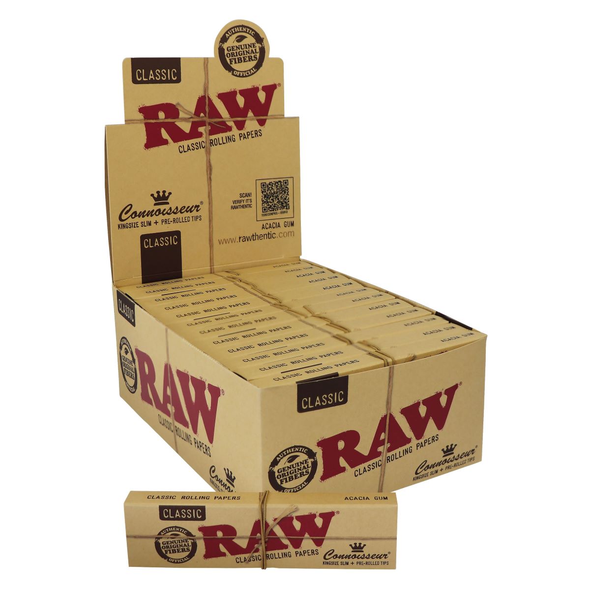 RAW Rolling Papers Connoisseur Classic King Size Slim w/ Pre-Rolled Tips | 24 pcs Display