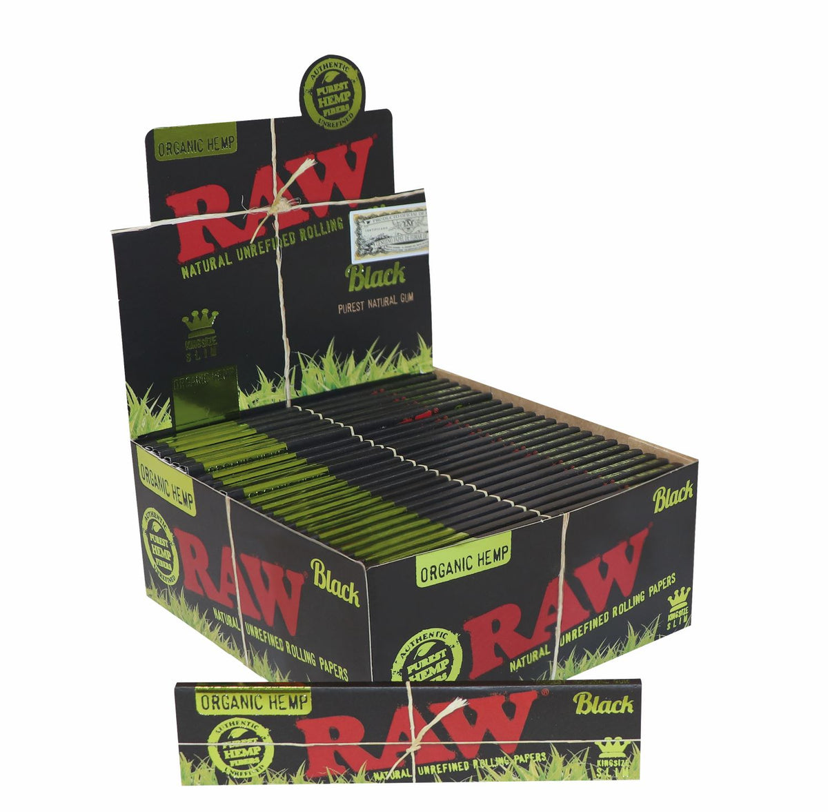 RAW Rolling Papers Black Organic Hemp King Size Slim | 50 pcs Display