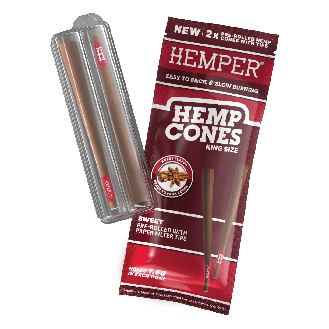 King Size Hemp Cones With Paper Tip 2pk | 12 pcs Display