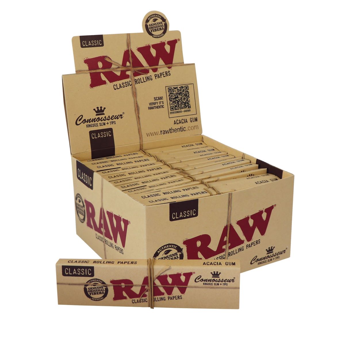 RAW Rolling Papers Connoisseur Classic King Size Slim w/ Tips | 24 pcs Display