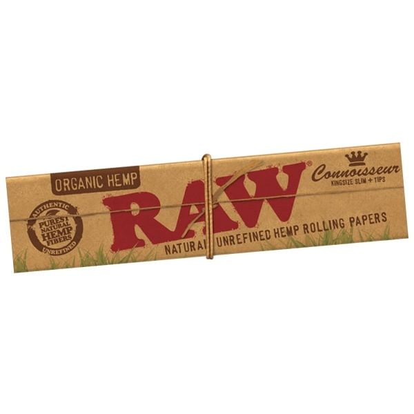 RAW Rolling Papers Connoisseur Organic Hemp King Size Slim w/ Tips | 24 pcs Display
