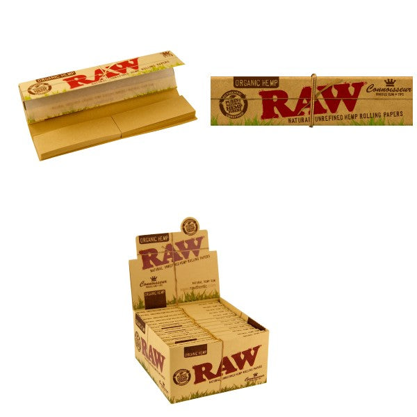 RAW Rolling Papers Connoisseur Organic Hemp King Size Slim w/ Tips | 24 pcs Display